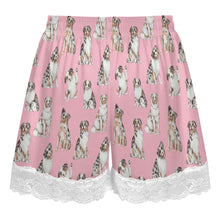 Load image into Gallery viewer, Australian Shepherd Shorts for Women - Lace Trim Design - Watercolor Elegance Australian Shepherds-Pajamas-Apparel,Australian Shepherd,Dog Mom Gifts,Pajamas-13