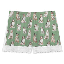 Load image into Gallery viewer, Australian Shepherd Shorts for Women - Lace Trim Design - Watercolor Elegance Australian Shepherds-Pajamas-Apparel,Australian Shepherd,Dog Mom Gifts,Pajamas-16