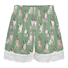 Load image into Gallery viewer, Australian Shepherd Shorts for Women - Lace Trim Design - Watercolor Elegance Australian Shepherds-Pajamas-Apparel,Australian Shepherd,Dog Mom Gifts,Pajamas-17