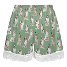 Load image into Gallery viewer, Australian Shepherd Shorts for Women - Lace Trim Design - Watercolor Elegance Australian Shepherds-Pajamas-Apparel,Australian Shepherd,Dog Mom Gifts,Pajamas-18