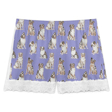 Load image into Gallery viewer, Australian Shepherd Shorts for Women - Lace Trim Design - Watercolor Elegance Australian Shepherds-Pajamas-Apparel,Australian Shepherd,Dog Mom Gifts,Pajamas-4