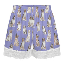Load image into Gallery viewer, Australian Shepherd Shorts for Women - Lace Trim Design - Watercolor Elegance Australian Shepherds-Pajamas-Apparel,Australian Shepherd,Dog Mom Gifts,Pajamas-5