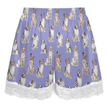 Load image into Gallery viewer, Australian Shepherd Shorts for Women - Lace Trim Design - Watercolor Elegance Australian Shepherds-Pajamas-Apparel,Australian Shepherd,Dog Mom Gifts,Pajamas-6