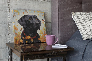 Autumn Admiration Black Labrador Framed Wall Art Poster-Art-Black Labrador, Dog Art, Home Decor, Labrador, Poster-Framed Light Canvas-Small - 8x8"-1