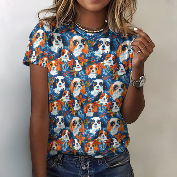 Autumn’s Adornment King Charles Spaniels Christmas Women's Cotton T-Shirt-Apparel-Apparel, Cavalier King Charles Spaniel, Christmas, Dog Mom Gifts, T Shirt-4