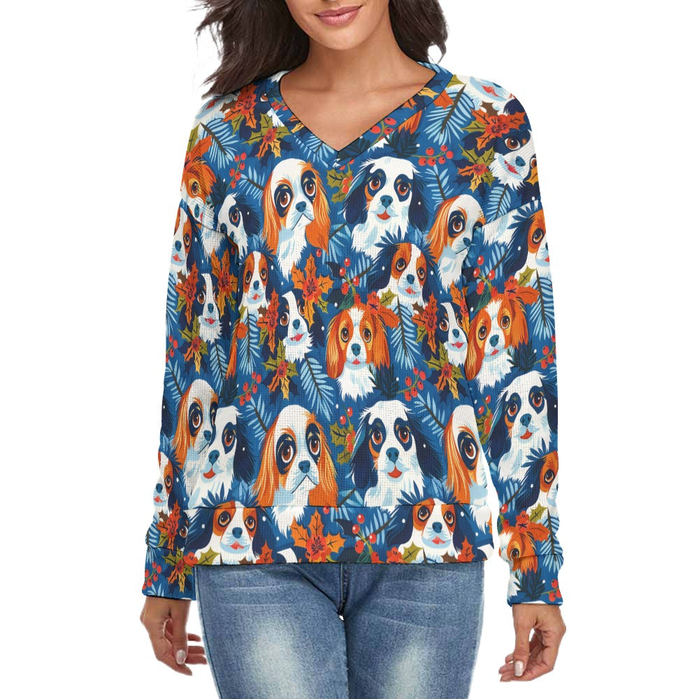 Autumn’s Adornment King Charles Spaniels Women's V-Neck Christmas Sweater-Apparel-Apparel,Cavalier King Charles Spaniel,Christmas,Dog Mom Gifts,Sweater,Sweatshirt-S-2