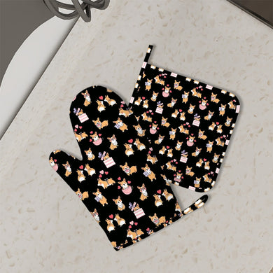 Celebration Corgi Love Oven Mitts and Pot Holder Set-Kitchen Decor-Accessories,Corgi,Dog Mom Gifts-1