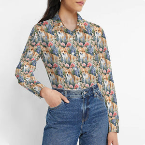 Corgi's Floral Paradise Women's Shirt-Apparel-Apparel, Corgi, Shirt-2