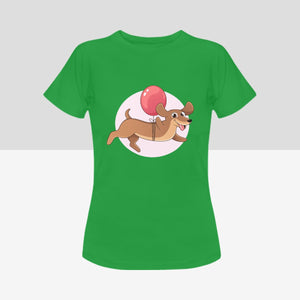 Balloon Dachshund Love Women's Cotton T-Shirts - 5 Colors-Apparel-Apparel, Dachshund, Shirt, T Shirt-Green-Small-10