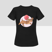 Load image into Gallery viewer, Balloon Dachshund Love Women&#39;s Cotton T-Shirts - 5 Colors-Apparel-Apparel, Dachshund, Shirt, T Shirt-Black-Small-7