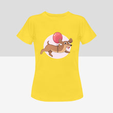 Load image into Gallery viewer, Balloon Dachshund Love Women&#39;s Cotton T-Shirts - 5 Colors-Apparel-Apparel, Dachshund, Shirt, T Shirt-Yellow-Small-9