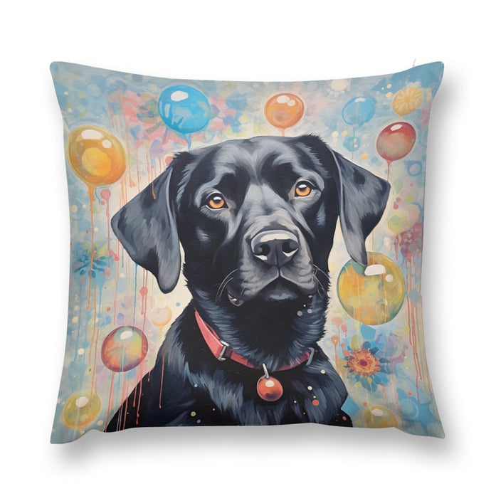 Balloon Dreams Black Labrador Plush Pillow Case-Cushion Cover-Black Labrador, Dog Dad Gifts, Dog Mom Gifts, Home Decor, Pillows-1