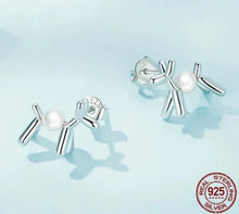 Load image into Gallery viewer, Balloon Poodle with Pearl Silver Stud Earrings-Dog Themed Jewellery-Earrings, Jewellery, Poodle-CQE1542-5