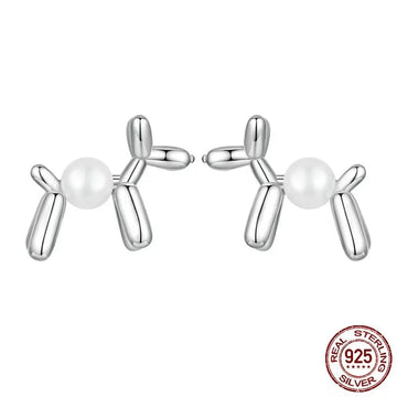 Balloon Poodle With Pearl Silver Stud Earrings 360x
