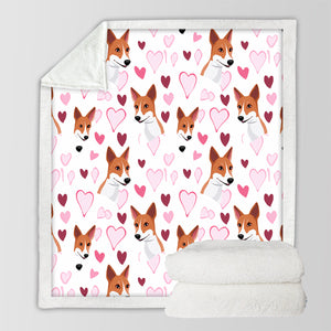 Basenji and Pink Hearts Love Soft Warm Fleece Blanket-Blanket-Basenji, Blankets, Home Decor-12