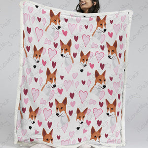 Basenji and Pink Hearts Love Soft Warm Fleece Blanket-Blanket-Basenji, Blankets, Home Decor-13