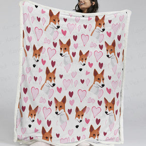 Basenji and Pink Hearts Love Soft Warm Fleece Blanket-Blanket-Basenji, Blankets, Home Decor-2