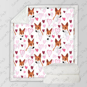 Basenji and Pink Hearts Love Soft Warm Fleece Blanket-Blanket-Basenji, Blankets, Home Decor-3