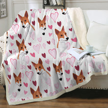 Load image into Gallery viewer, Basenji and Pink Hearts Love Soft Warm Fleece Blanket-Blanket-Basenji, Blankets, Home Decor-Small-1
