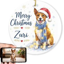 Load image into Gallery viewer, Basenji Christmas Ornament - Cozy Winter Pet Portrait Design - Personalize with Photo and Name-Christmas Ornament-Christmas,Christmas Ornament,Personalize Artwork-1