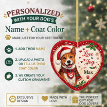 Load image into Gallery viewer, Basenji Christmas Ornament - Love &amp; Joy Heart Shaped Portrait - Personalize with Photo and Name-Christmas Ornament-Basenji,Christmas,Christmas Ornament,Personalize Artwork-2