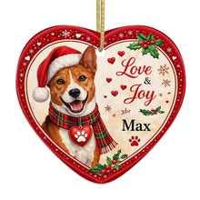 Load image into Gallery viewer, Basenji Christmas Ornament - Love &amp; Joy Heart Shaped Portrait - Personalize with Photo and Name-Christmas Ornament-Basenji,Christmas,Christmas Ornament,Personalize Artwork-4