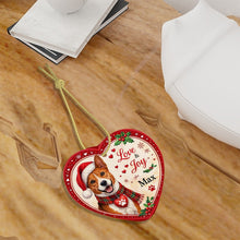 Load image into Gallery viewer, Basenji Christmas Ornament - Love &amp; Joy Heart Shaped Portrait - Personalize with Photo and Name-Christmas Ornament-Basenji,Christmas,Christmas Ornament,Personalize Artwork-7