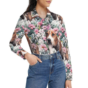 Beagle in a Blossoming Garden of Pink and Green Women's Shirt-3