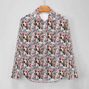 Beagle in a Blossoming Garden of Pink and Green Women's Shirt-9