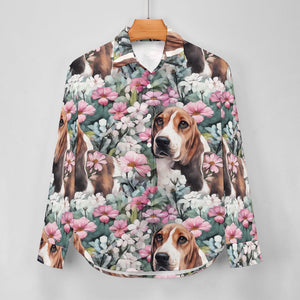 Beagle in a Blossoming Garden of Pink and Green Women's Shirt-2