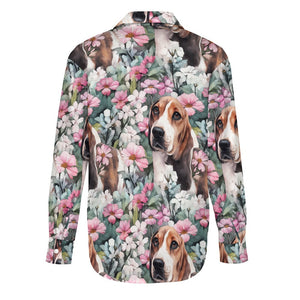 Beagle in a Blossoming Garden of Pink and Green Women's Shirt-4