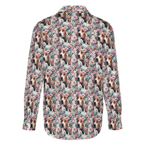 Beagle in a Blossoming Garden of Pink and Green Women's Shirt-8
