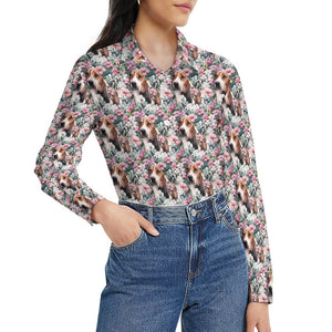 Beagle in a Blossoming Garden of Pink and Green Women's Shirt-6