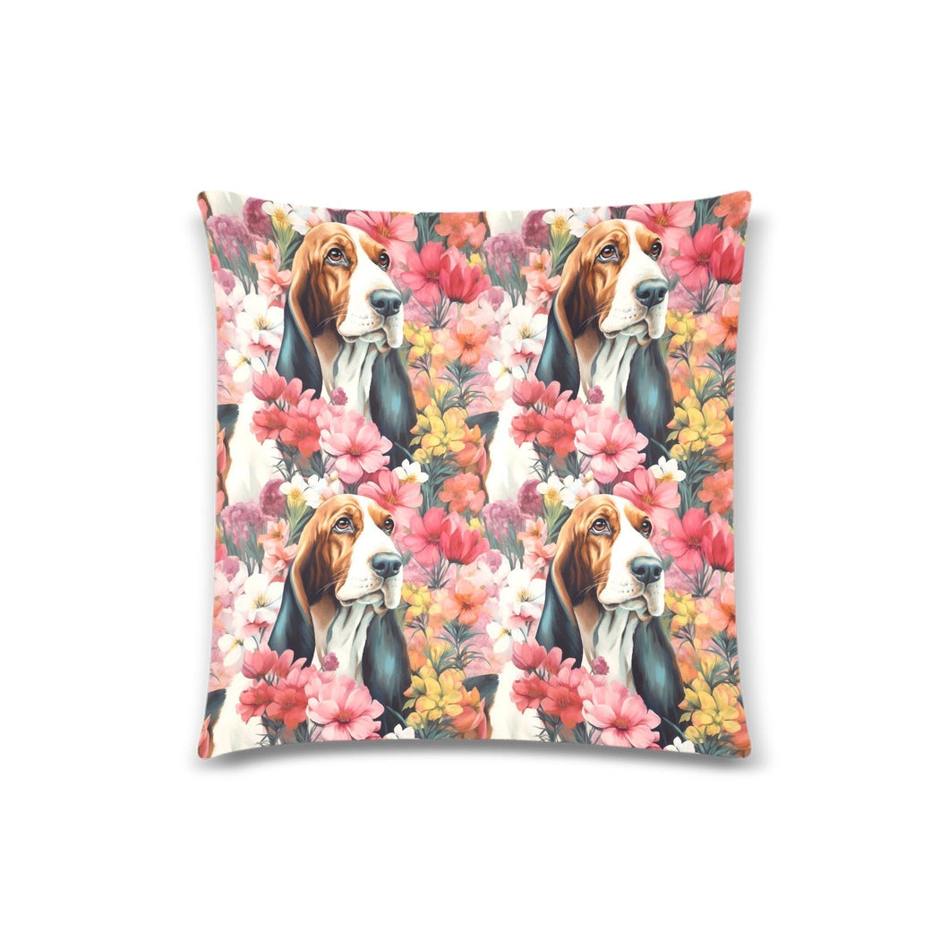 Basset Hound in Bloom Throw Pillow Cover-Cushion Cover-Basset Hound, Home Decor, Pillows-One Size-1