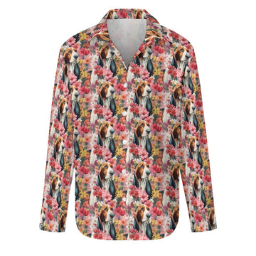 Basset Hound in Bloom Women's Shirt-S-White3-1