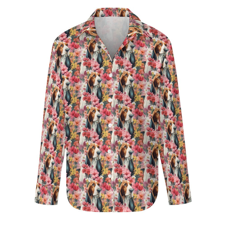 Basset Hound in Bloom Women's Shirt-S-White3-1