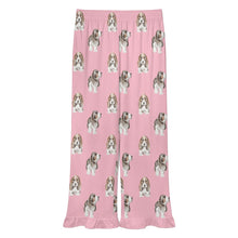 Load image into Gallery viewer, Basset Hound Pajama Pants for Women - Ruffle Hem Design - Watercolor Symphony Basset Hounds-Pajamas-Apparel,Basset Hound,Dog Mom Gifts,Pajamas-14