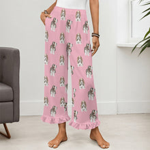 Load image into Gallery viewer, Basset Hound Pajama Pants for Women - Ruffle Hem Design - Watercolor Symphony Basset Hounds-Pajamas-Apparel,Basset Hound,Dog Mom Gifts,Pajamas-16
