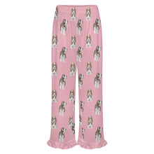 Load image into Gallery viewer, Basset Hound Pajama Pants for Women - Ruffle Hem Design - Watercolor Symphony Basset Hounds-Pajamas-Apparel,Basset Hound,Dog Mom Gifts,Pajamas-17