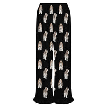 Load image into Gallery viewer, Basset Hound Pajama Pants for Women - Ruffle Hem Design - Watercolor Symphony Basset Hounds-Pajamas-Apparel,Basset Hound,Dog Mom Gifts,Pajamas-20