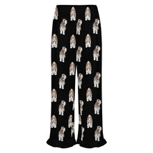 Load image into Gallery viewer, Basset Hound Pajama Pants for Women - Ruffle Hem Design - Watercolor Symphony Basset Hounds-Pajamas-Apparel,Basset Hound,Dog Mom Gifts,Pajamas-22
