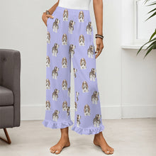 Load image into Gallery viewer, Basset Hound Pajama Pants for Women - Ruffle Hem Design - Watercolor Symphony Basset Hounds-Pajamas-Apparel,Basset Hound,Dog Mom Gifts,Pajamas-6