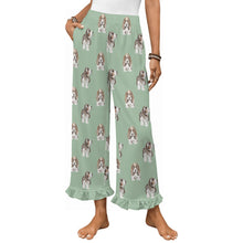 Load image into Gallery viewer, Basset Hound Pajama Pants for Women - Ruffle Hem Design - Watercolor Symphony Basset Hounds-Pajamas-Apparel,Basset Hound,Dog Mom Gifts,Pajamas-Green-S-8