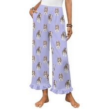 Load image into Gallery viewer, Basset Hound Pajama Pants for Women - Ruffle Hem Design - Watercolor Symphony Basset Hounds-Pajamas-Apparel,Basset Hound,Dog Mom Gifts,Pajamas-Lavender-S-1