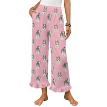 Load image into Gallery viewer, Basset Hound Pajama Pants for Women - Ruffle Hem Design - Watercolor Symphony Basset Hounds-Pajamas-Apparel,Basset Hound,Dog Mom Gifts,Pajamas-Pink-S-13