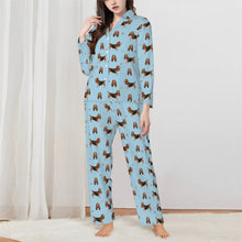Load image into Gallery viewer, Basset Hound Pajamas for Women - XL Available - Yes I Love Black, Red and White Basset Hounds-Pajamas-Apparel,Basset Hound,Dog Mom Gifts,Pajamas-Blue-XS-1