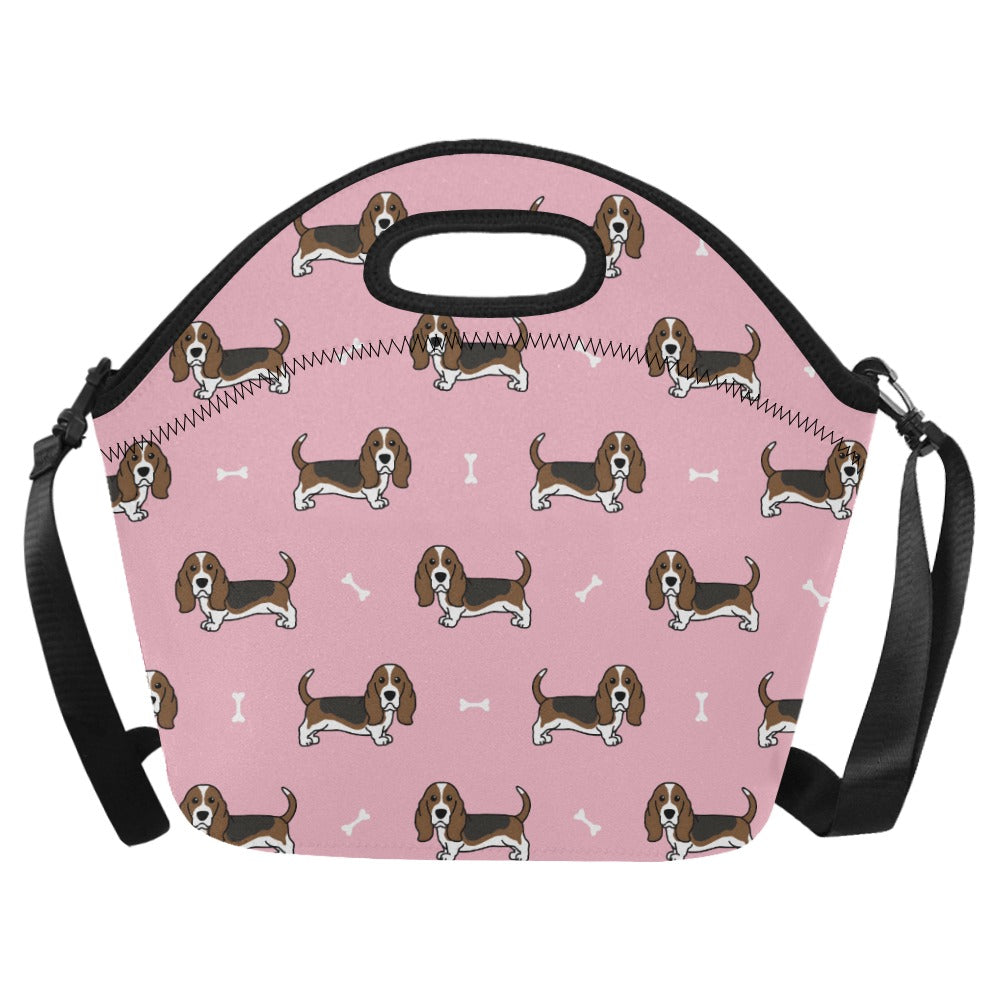 Basset Hound Parade Neoprene Lunch Bag-Pink-ONESIZE-6