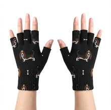 Load image into Gallery viewer, Basset Hound Parade Touch Screen Gloves-Accessories-Accessories,Basset Hound,Dog Dad Gifts,Dog Mom Gifts,Gloves-Black-Fingerless Gloves-3
