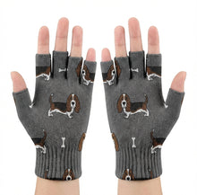 Load image into Gallery viewer, Basset Hound Parade Touch Screen Gloves-Accessories-Accessories,Basset Hound,Dog Dad Gifts,Dog Mom Gifts,Gloves-Gray-Fingerless Gloves-5