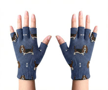 Load image into Gallery viewer, Basset Hound Parade Touch Screen Gloves-Accessories-Accessories,Basset Hound,Dog Dad Gifts,Dog Mom Gifts,Gloves-Navy-Fingerless Gloves-4